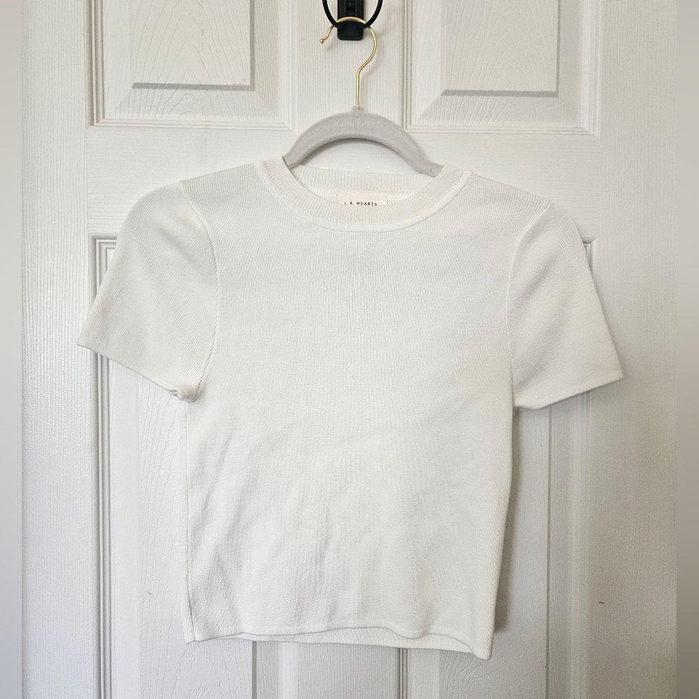 L.A. HEARTS, White, Crew Neck Short-sleeved sweater top, Size Small